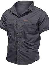 cheap Men&#039;s Work Shirts-Men&#039;s Shirt Workwear Shirts Casual Shirt Work Shirt Button Up Shirt Cargo Shirt Black Navy Blue khaki Army Green Beige Short Sleeve Plain Turndown Vacation Going out Button-Down Clothing Apparel