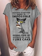 Χαμηλού Κόστους Χιούμορ και αποσπάσματα-Γυναικεία Μπλουζάκι Γάτα Γράμμα Κείμενο Βασικό Κοντομάνικο Στρογγυλή Λαιμόκοψη Κανονικά μπλουζάκια Καθημερινά Σαββατοκύριακο Στάμπα Λευκό Ρουμπίνι Θαλασσί Πράσινο του τριφυλλιού Γκρίζο