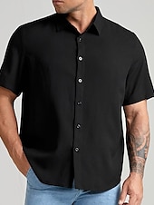 halpa Miesten suuret vapaa-ajan paidat-Miesten Tavallinen Paita Button Up paita Lyhythihainen Paita Sänkyjen avaus ulko- Loma Musta Pluskoko Vaatetus Moderni tyyli Yksivärinen Retro / vintage