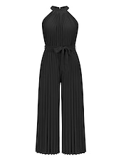 billiga Byxdräkter &amp;amp; Jumpsuits-strand bröllop jumpsuits elegant klänning bröllop gäst semester ankellång ärmlös halter hals chiffong med veck remsklänning för att imponera 2025