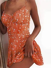 abordables Robes fleuries-Mini robe Femme Robe casual Sans Manches Printemps Eté - chaud robe sexy Lacet Imprimer Floral Vacances Fin de semaine Mince 2023 Boom Vente Robe Jaune foncé Rose Claire Blanche Jaune Pourpre fonc