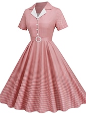levne Šaty-Retro 50. léta Rockabilly Ke kolenům Houpací šaty Flare šaty Košilové šaty S páskem Pléd Dámské Karneval Plesová maškaráda Čajový dýchánek Běžné / Denní Retro tematická párty Dospělé Šaty Jaro léto
