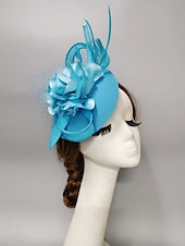 preiswerte Faszinator-Fascinators Kentucky Derby Hut Kopfbedeckung Kopfbedeckung Federn Netzschleier Hut Herbsthochzeit Damentag Cocktail Royal Astcot mit Kappe Blumenkopfbedeckung Kopfbedeckung