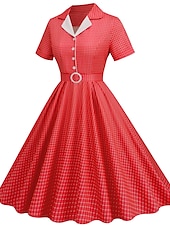 levne Šaty-Retro 50. léta Rockabilly Ke kolenům Houpací šaty Flare šaty Košilové šaty S páskem Pléd Dámské Karneval Plesová maškaráda Čajový dýchánek Běžné / Denní Retro tematická párty Dospělé Šaty Jaro léto
