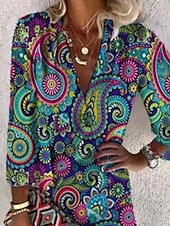 abordables Robes Bohémiennes-Femme Robe mi-longue Robe ethnique Robe bohème à manches longues robe boheme Robe imprimée Bohême Actif Mode Extérieur du quotidien Vacances Ample Cachemire Col V Rouge Vert Eté Printemps