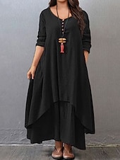 economico Collezione taglie forti-donna plus size curva abito casual abito swing tinta unita abito lungo maxi abito manica lunga bottone finto due pezzi scollo a V basic quotidiano nero bianco estate primavera l xl xxl 3xl 4xl