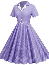 levne Šaty-Retro 50. léta Rockabilly Ke kolenům Houpací šaty Flare šaty Košilové šaty S páskem Pléd Dámské Karneval Plesová maškaráda Čajový dýchánek Běžné / Denní Retro tematická párty Dospělé Šaty Jaro léto