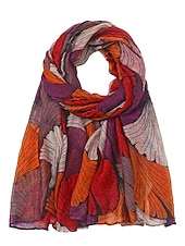 economico Sciarpe-sciarpe con stampa di piante retrò donne scialle con stampa di foglie di ginkgo e impacchi sciarpa stile lungo hijab con fiore foulard laday