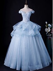 cheap Weddings &amp; Events-Ball Gown Evening Gown Minimalist Dress Formal Wedding Guest Floor Length Sleeveless Off Shoulder Tulle Backless with Pleats Appliques Masquerade Dress