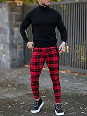 economico pantaloni eleganti da uomo stampati in 3D-Per uomo Pantaloni Chino Pantaloni chino Pantaloni eleganti scozzesi Tasche A quadri Comfort Traspirante Esterno Giornaliero Per uscire Di tendenza Streetwear Bianco Rosso