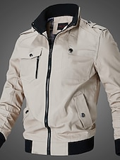 cheap Men&#039;s Jackets &amp; Coats-Men&#039;s Bomber Jacket Lightweight Jacket Summer Jacket Work Jacket Sports Climbing Windproof Warm Patchwork Fall Solid Color Stand Collar Cotton Black Army Green Red Blue Khaki Jacket