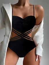 billiga One-piece-baddräkter-Dam Vanligt Badkläder En bit Monokini Wrap Baddräkt Utklippt Standkläder Sommar Slät Ärmlös Baddräkter