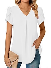 economico Top Semplici da Donna-camicetta da donna elegante neon&amp;amp;manica petalo brillante manica corta scollo a V casual nero bianco rosso blu navy blu