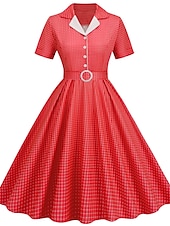 levne Šaty-Retro 50. léta Rockabilly Ke kolenům Houpací šaty Flare šaty Košilové šaty S páskem Pléd Dámské Karneval Plesová maškaráda Čajový dýchánek Běžné / Denní Retro tematická párty Dospělé Šaty Jaro léto
