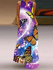 cheap Print Floral Dresses-Women&#039;s Peacock Feather Animal Casual Dress Long Dress Maxi Dress Shift Dress Summer Dress Casual Outdoor Daily Weekend Pocket Print Sleeveless V Neck Dress Regular Fit White Yellow Red Spring Summer