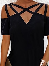 ieftine rochie mini neagra-Pentru femei Rochie Mini Rochie de vară Rochie simplă Rochie de cocktail neagra Activ Modă Modern În aer liber Vacanță Zilnic Fit regulat Simplu Manșon scurt În V Negru Vară Primăvară