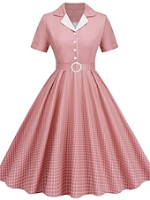 levne Šaty-Retro 50. léta Rockabilly Ke kolenům Houpací šaty Flare šaty Košilové šaty S páskem Pléd Dámské Karneval Plesová maškaráda Čajový dýchánek Běžné / Denní Retro tematická párty Dospělé Šaty Jaro léto