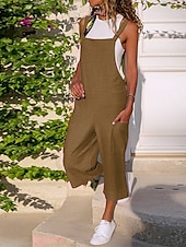 preiswerte Overall-Damen Normal Latzhose Strassenmode Feste Farbe Gurt U-Ausschnitt Tasche Urlaub Täglich Regular Fit Schwarz Wein Armeegrün Sommer