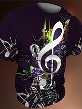 billige 3D T-skjorter-musikk festival Herre Grafisk Musikknotater T skjorte T-skjorter Kortermet T skjorte 3D-utskrift Crew-hals Skjorte Årgang Mote Designer utendørs Avslappet Daglig Gul Rød Lilla Vår sommer Klær S M L