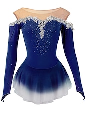 preiswerte Eiskunstlaufkleider-Eiskunstlaufkleid Damen Mädchen Eislaufen Kleider Gelb Rosa Dunkellila Patchwork Gitter Spandex Hochelastisch Wettbewerb Eiskunstlaufkleidung Kristalle Dummes Licht Modisch Langarm Eislaufen