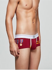 abordables Bóxer de hombre-Hombre 1 PC Boxer Slip Estampado Licra Poliéster / Algodón Lavable Cómodo Bloque de color Estampados Tiro Bajo Negro Vino