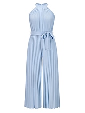 billiga Byxdräkter &amp;amp; Jumpsuits-strand bröllop jumpsuits elegant klänning bröllop gäst semester ankellång ärmlös halter hals chiffong med veck remsklänning för att imponera 2025