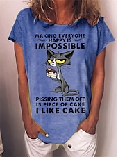 Χαμηλού Κόστους Χιούμορ και αποσπάσματα-Γυναικεία Μπλουζάκι Γάτα Γράμμα Κείμενο Βασικό Κοντομάνικο Στρογγυλή Λαιμόκοψη Κανονικά μπλουζάκια Καθημερινά Σαββατοκύριακο Στάμπα Λευκό Ρουμπίνι Θαλασσί Πράσινο του τριφυλλιού Γκρίζο