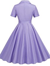 levne Šaty-Retro 50. léta Rockabilly Ke kolenům Houpací šaty Flare šaty Košilové šaty S páskem Pléd Dámské Karneval Plesová maškaráda Čajový dýchánek Běžné / Denní Retro tematická párty Dospělé Šaty Jaro léto
