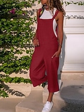 preiswerte Overall-Damen Normal Latzhose Strassenmode Feste Farbe Gurt U-Ausschnitt Tasche Urlaub Täglich Regular Fit Schwarz Wein Armeegrün Sommer