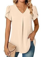 economico Top Semplici da Donna-camicetta da donna elegante neon&amp;amp;manica petalo brillante manica corta scollo a V casual nero bianco rosso blu navy blu