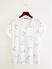 billige Kunst &amp; Design t-skjorte-dame t-skjorte bluse basic hjertetrykk dolman sleeve kortermet vanlige topper v-hals casual hvit rosa blå