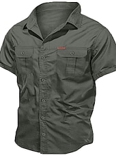 cheap Men&#039;s Work Shirts-Men&#039;s Shirt Workwear Shirts Casual Shirt Work Shirt Button Up Shirt Cargo Shirt Black Navy Blue khaki Army Green Beige Short Sleeve Plain Turndown Vacation Going out Button-Down Clothing Apparel