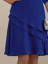 preiswerte abendkleider-Damen Kleid-Set Arbeitskleidung Kleid für Hochzeitsgäste Chiffonkleid Elegant Mode Einfach Rüsche Patchwork Minikleid Halbarm Rundhalsausschnitt Büro Hochzeitsgast Blau Sommer Frühling Normale