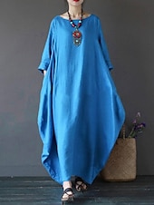 abordables Robes-Femmes Noir Blanche Rouge Été Printemps Automne Robe Maxi Robes inspirées du lin Robe Blanche Robe Décontractée Basique Occasionnel Quotidien Fête Coupe Ample Couleur Unie Col Bateau