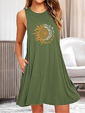 abordables Camisones y camisas de dormir para mujeres-Camisón de talla grande para mujer, camisón, vestido con flores, básico, informal, cómodo, para el hogar, para vacaciones, de algodón, transpirable, cuello redondo, sin mangas, con bolsillo, para