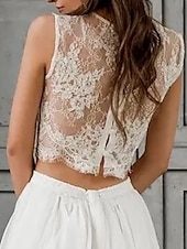 levne neformální svatební šaty-Plážové svatební boho svatební šaty separates výstřih do tvaru lodičky bez rukávů separátní krajkové svatební topy svatební šaty s aplikacemi jednobarevné 2025