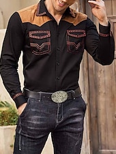 billiga västernskjortor för män-Herr Grafiska tryck Cowboy Skjorta Västerländsk skjorta Cowboyskjorta Långärmad Mode Streetwear Designer Utomhus Dagligen Höst vinter Nedvikt Mönster Svart Rubinrött Blå Kaki
