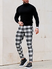 economico pantaloni eleganti da uomo stampati in 3D-Per uomo Pantaloni Chino Pantaloni chino Pantaloni eleganti scozzesi Tasche A quadri Comfort Traspirante Esterno Giornaliero Per uscire Di tendenza Streetwear Bianco Rosso