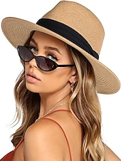 billiga Halmhatt-1 st dam herr vid brätte strå panama hatt fedora sommar strand solhatt stråhatt för kvinnor