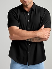 halpa Miesten suuret vapaa-ajan paidat-Miesten Tavallinen Paita Button Up paita Lyhythihainen Paita Sänkyjen avaus ulko- Loma Musta Pluskoko Vaatetus Moderni tyyli Yksivärinen Retro / vintage