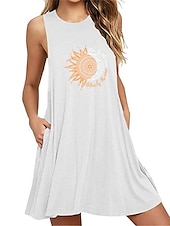 abordables Camisones y camisas de dormir para mujeres-Camisón de talla grande para mujer, camisón, vestido con flores, básico, informal, cómodo, para el hogar, para vacaciones, de algodón, transpirable, cuello redondo, sin mangas, con bolsillo, para