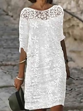 levne Bílé krajkové šaty-Dámské Bílá Léto Jaro Midi šaty Úpletové šaty Elegantní Dovolená Denní Běžný Tričkový