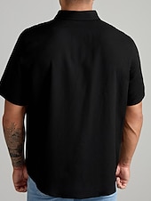 halpa Miesten suuret vapaa-ajan paidat-Miesten Tavallinen Paita Button Up paita Lyhythihainen Paita Sänkyjen avaus ulko- Loma Musta Pluskoko Vaatetus Moderni tyyli Yksivärinen Retro / vintage