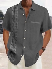 voordelige Etnisch patroon-Voor heren Blad Etnisch Zomer overhemd Normaal shirt Overhemd met knopen Korte mouw Modieus Comfortabel Vakantie Dagelijks Feestdagen Zomer Revers Afdrukken Voorvak Rood blauw Groen Donkergrijs