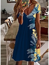 billiga Blommig klänning-Kvinnors Mini Klänning Petite Klänning T Shirt Klänning Tee Klänning Sommarklänning A-Line Klänning Söt Utomhus Semester Födelsedag Regular Fit Blommig Kort Ärmar V-Hals Svart Vit Rosa Vin Sommar