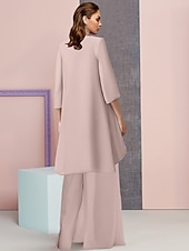 tanie Garnitury dla mamy-Suknia ślubna na plaży Jumpsuit  Garnitur 3 Elementy matki panny młodej Formalny Gość Weselny Elegancka Duża Okrągły Dekolt Długość Podłogi Chiffon Koronka Bez Rękawów z Aplikacjami 2025 darmowy
