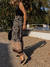 levne sukně-dámská houpačka dlouhá sukně bohemia maxi sukně volánkový potisk grafika ulice dovolená jaro &amp;amp; letní móda ve stylu pobřežní babičky boho černá světle zelená modrá fialová