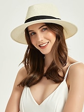 billiga Halmhatt-1 st dam herr vid brätte strå panama hatt fedora sommar strand solhatt stråhatt för kvinnor