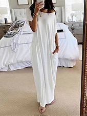 cheap Women&#039;s Nightgowns &amp; Sleepshirts-Women&#039;s Pajamas Nightgown Dress Pure Color Simple Casual Soft Home Daily Bed Polyester Breathable Short Sleeve Pocket Summer Spring