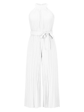 billiga Byxdräkter &amp;amp; Jumpsuits-strand bröllop jumpsuits elegant klänning bröllop gäst semester ankellång ärmlös halter hals chiffong med veck remsklänning för att imponera 2025